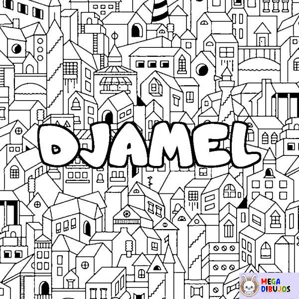 Coloración del nombre DJAMEL - decorado ciudad