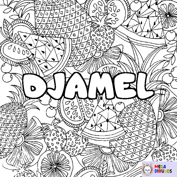 Coloración del nombre DJAMEL - decorado mandala de frutas