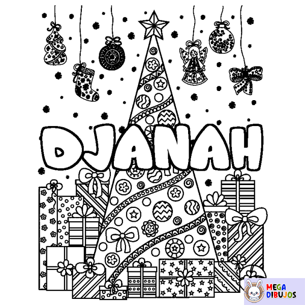 Coloración del nombre DJANAH - decorado &aacute;rbol de Navidad y regalos