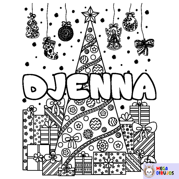 Coloración del nombre DJENNA - decorado &aacute;rbol de Navidad y regalos