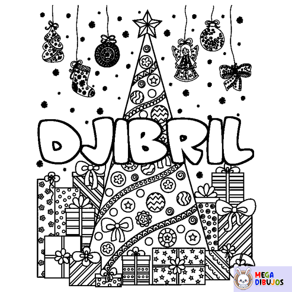 Coloración del nombre DJIBRIL - decorado &aacute;rbol de Navidad y regalos