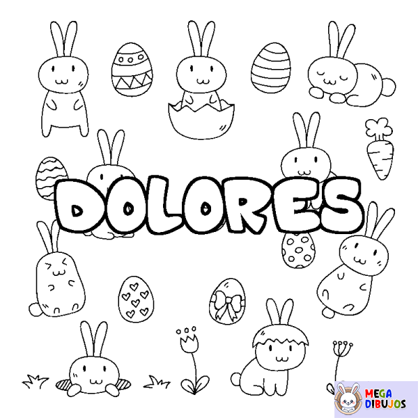 Coloración del nombre DOLORES - decorado Pascua