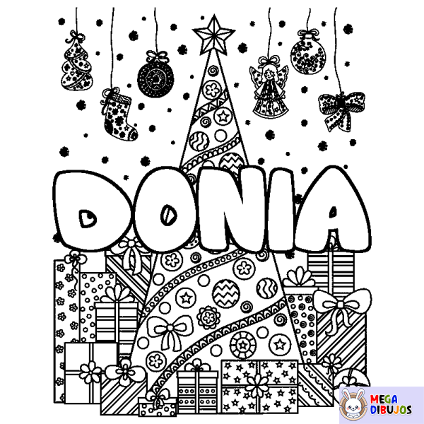 Coloración del nombre DONIA - decorado &aacute;rbol de Navidad y regalos