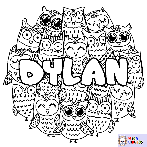 Coloración del nombre DYLAN - decorado b&uacute;hos