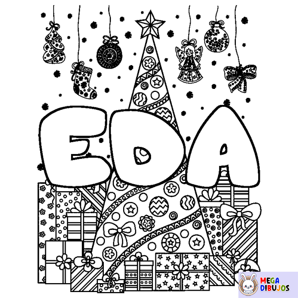 Coloración del nombre EDA - decorado &aacute;rbol de Navidad y regalos