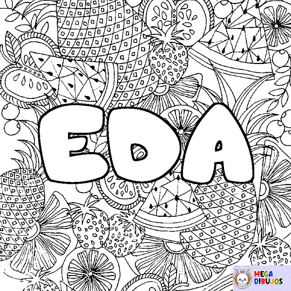 Coloración del nombre EDA - decorado mandala de frutas