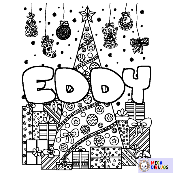 Coloración del nombre EDDY - decorado &aacute;rbol de Navidad y regalos