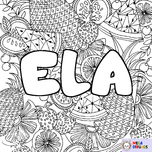 Coloración del nombre ELA - decorado mandala de frutas