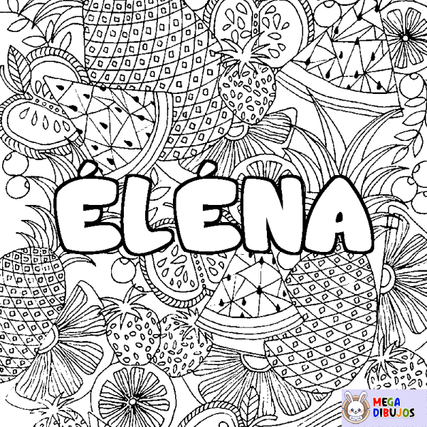 Coloración del nombre &Eacute;L&Eacute;NA - decorado mandala de frutas