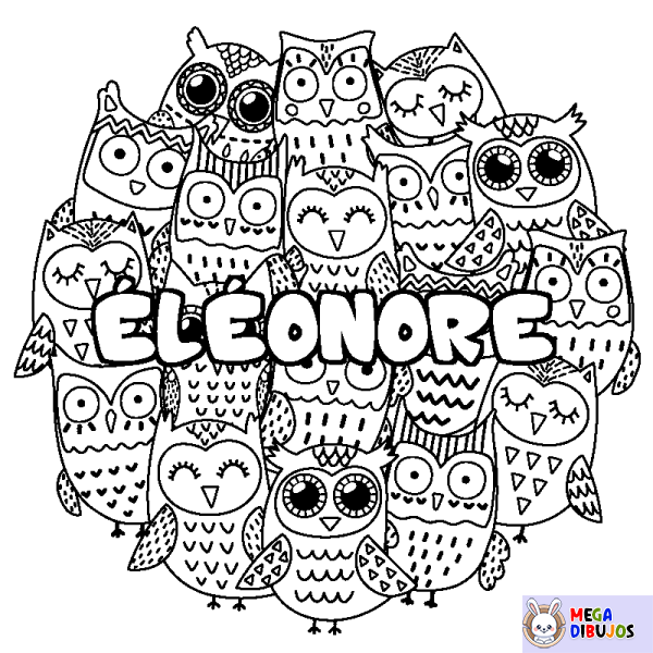 Coloración del nombre &Eacute;L&Eacute;ONORE - decorado b&uacute;hos