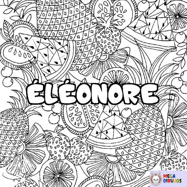 Coloración del nombre &Eacute;L&Eacute;ONORE - decorado mandala de frutas