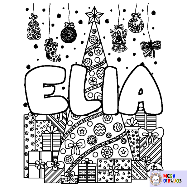 Coloración del nombre ELIA - decorado &aacute;rbol de Navidad y regalos