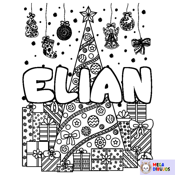 Coloración del nombre ELIAN - decorado &aacute;rbol de Navidad y regalos