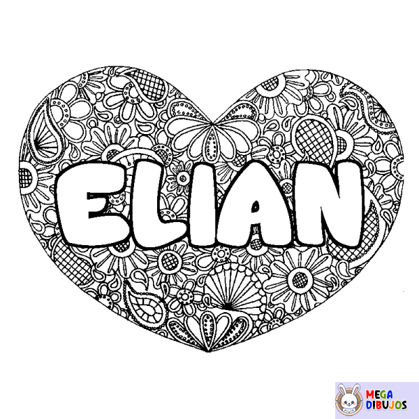 Coloración del nombre ELIAN - decorado mandala de coraz&oacute;n