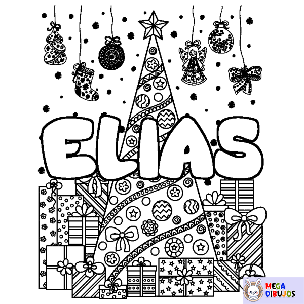 Coloración del nombre ELIAS - decorado &aacute;rbol de Navidad y regalos