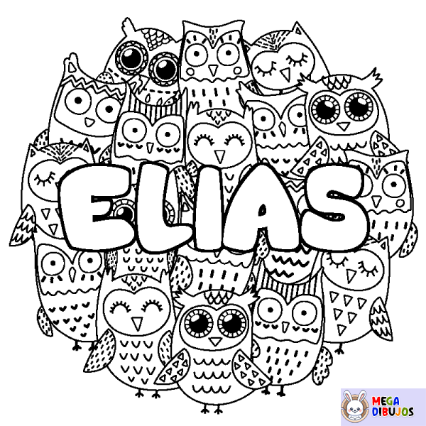 Coloración del nombre ELIAS - decorado b&uacute;hos