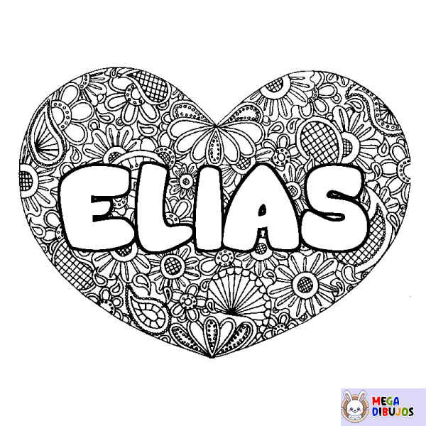 Coloración del nombre ELIAS - decorado mandala de coraz&oacute;n