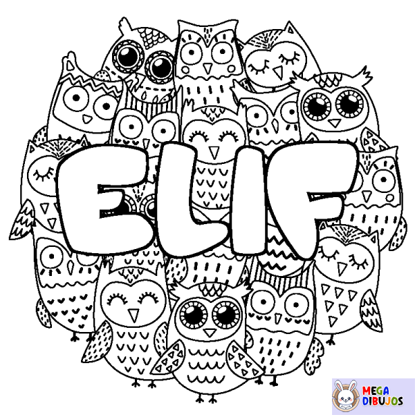 Coloración del nombre ELIF - decorado b&uacute;hos