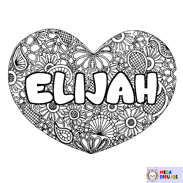 Coloración del nombre ELIJAH - decorado mandala de coraz&oacute;n