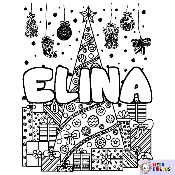 Coloración del nombre ELINA - decorado &aacute;rbol de Navidad y regalos