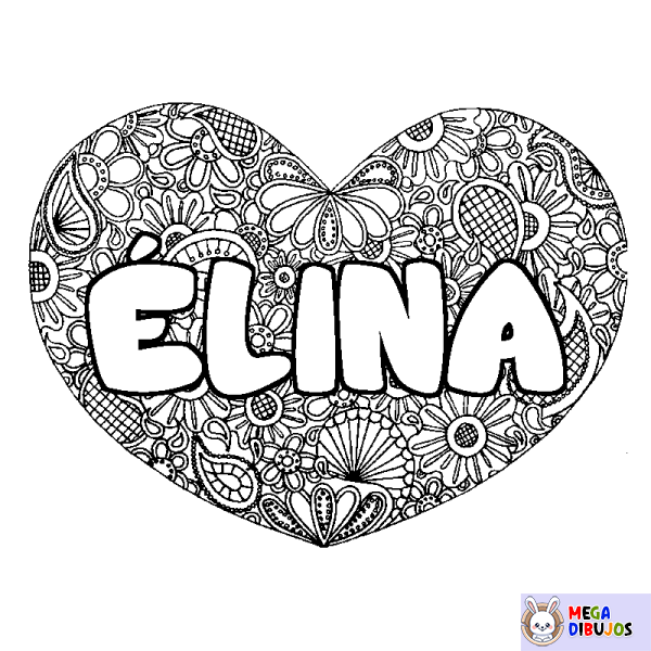 Coloración del nombre &Eacute;LINA - decorado mandala de coraz&oacute;n