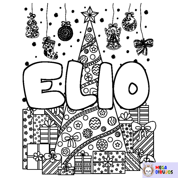 Coloración del nombre ELIO - decorado &aacute;rbol de Navidad y regalos