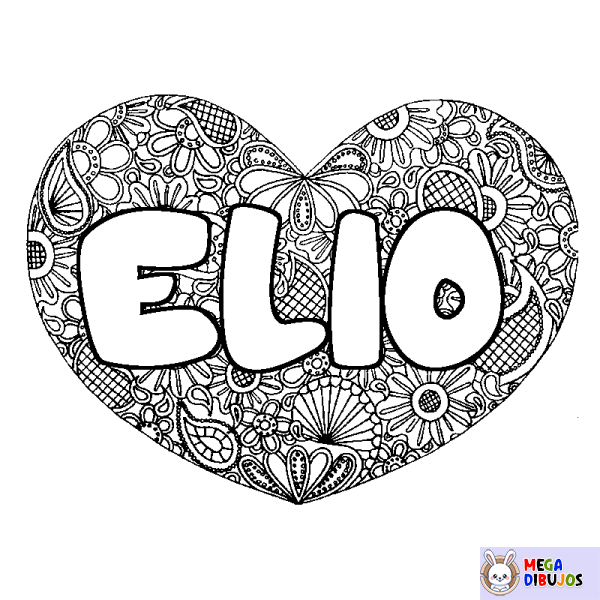 Coloración del nombre ELIO - decorado mandala de coraz&oacute;n