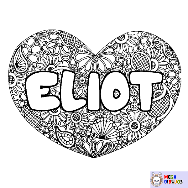 Coloración del nombre ELIOT - decorado mandala de coraz&oacute;n