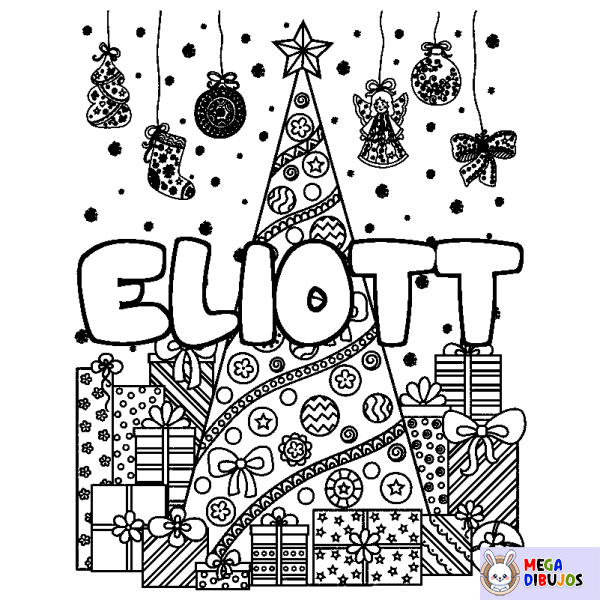 Coloración del nombre ELIOTT - decorado &aacute;rbol de Navidad y regalos