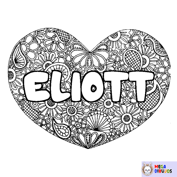 Coloración del nombre ELIOTT - decorado mandala de coraz&oacute;n