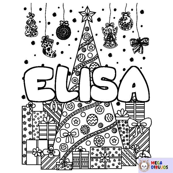 Coloración del nombre ELISA - decorado &aacute;rbol de Navidad y regalos