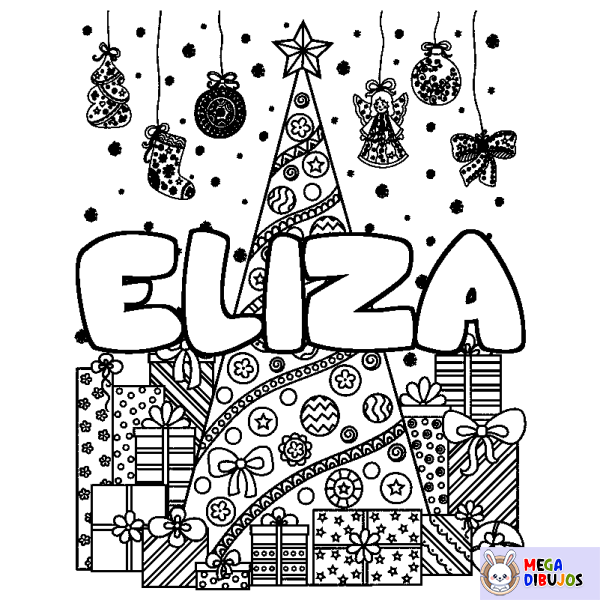 Coloración del nombre ELIZA - decorado &aacute;rbol de Navidad y regalos