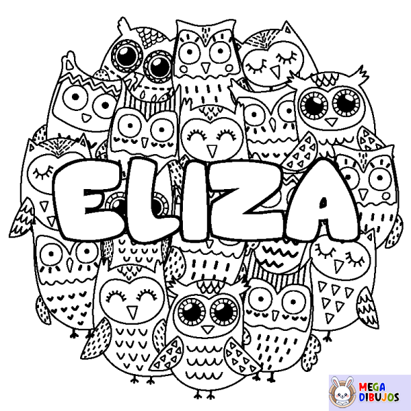 Coloración del nombre ELIZA - decorado b&uacute;hos