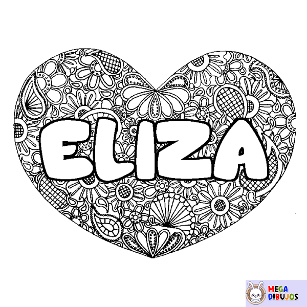 Coloración del nombre ELIZA - decorado mandala de coraz&oacute;n