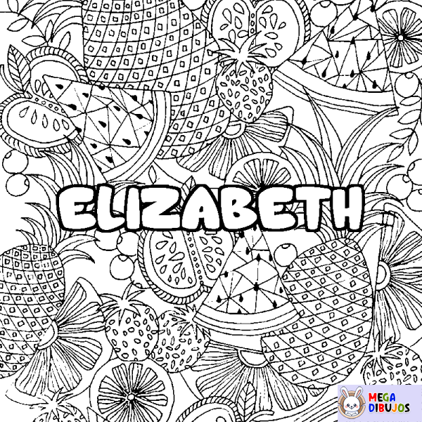 Coloración del nombre ELIZABETH - decorado mandala de frutas