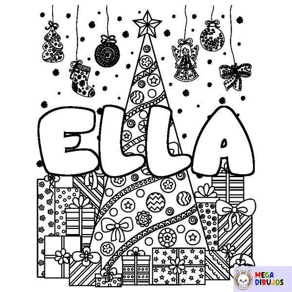 Coloración del nombre ELLA - decorado &aacute;rbol de Navidad y regalos