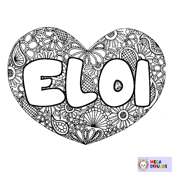 Coloración del nombre ELOI - decorado mandala de coraz&oacute;n