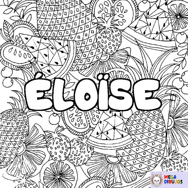 Coloración del nombre &Eacute;LO&Iuml;SE - decorado mandala de frutas