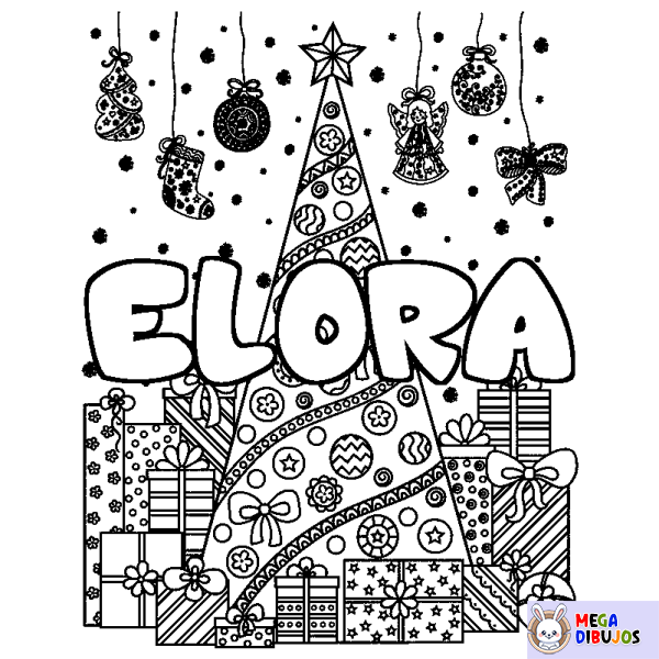 Coloración del nombre ELORA - decorado &aacute;rbol de Navidad y regalos