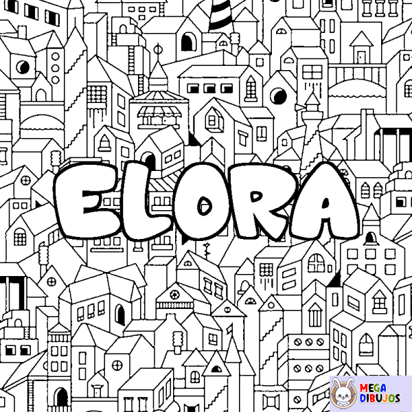 Coloración del nombre ELORA - decorado ciudad