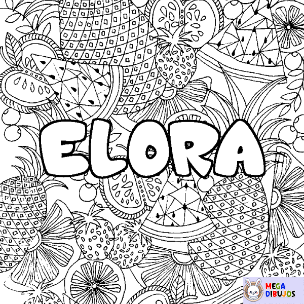 Coloración del nombre ELORA - decorado mandala de frutas