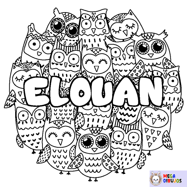 Coloración del nombre ELOUAN - decorado b&uacute;hos