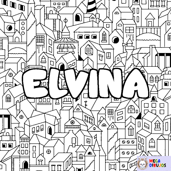 Coloración del nombre ELVINA - decorado ciudad