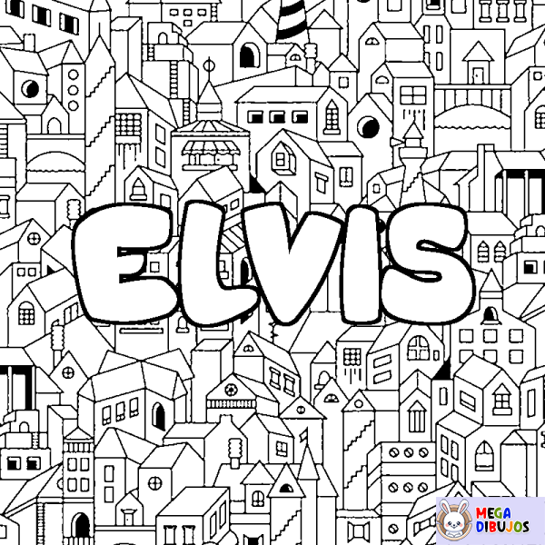 Coloración del nombre ELVIS - decorado ciudad