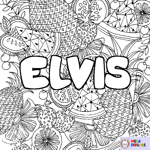 Coloración del nombre ELVIS - decorado mandala de frutas