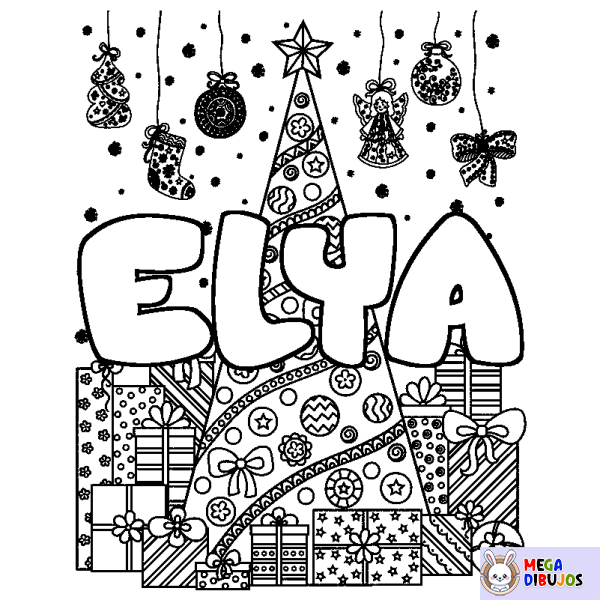 Coloración del nombre ELYA - decorado &aacute;rbol de Navidad y regalos