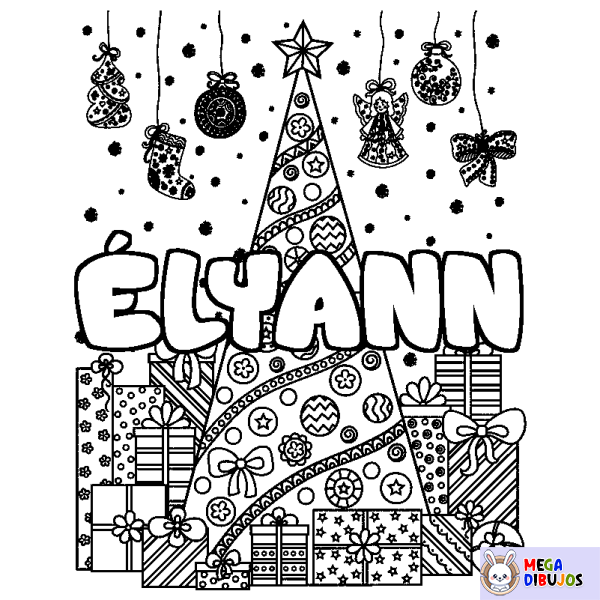 Coloración del nombre &Eacute;LYANN - decorado &aacute;rbol de Navidad y regalos