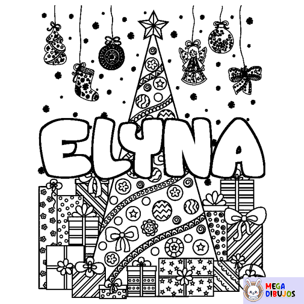 Coloración del nombre ELYNA - decorado &aacute;rbol de Navidad y regalos