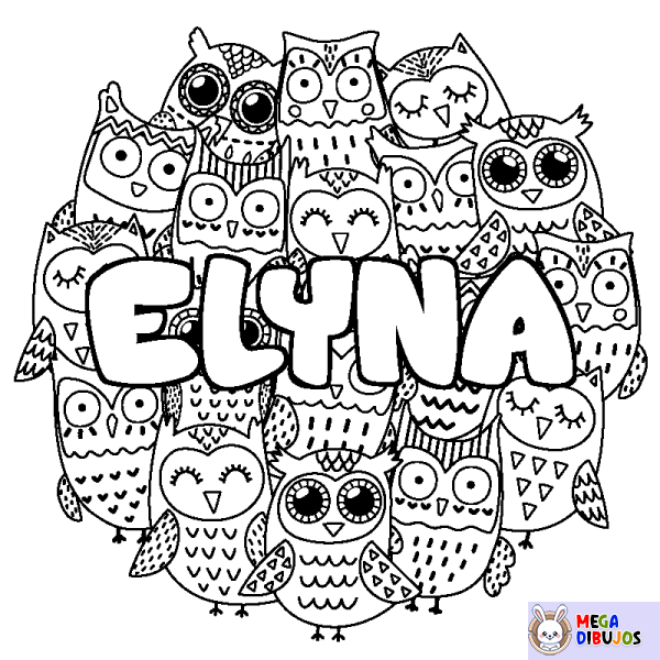 Coloración del nombre ELYNA - decorado b&uacute;hos