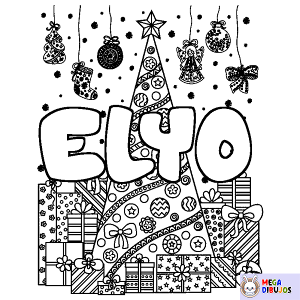 Coloración del nombre ELYO - decorado &aacute;rbol de Navidad y regalos